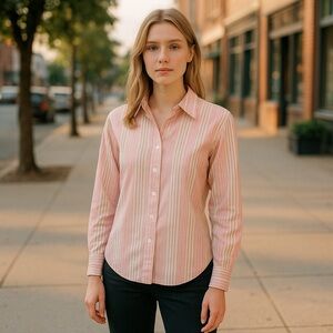 Foxcroft‎ Women's Wrinkle Free Button Front 3/4 Sleeve Blouse Striped